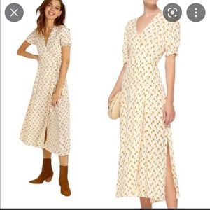 Faithfull the Brand Yellow Hana Midi Wrap Dress Marje Foral